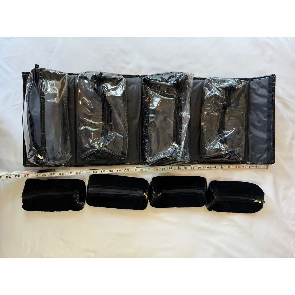 Joy Mangano Better Beauty Case Roll Up Makeup‎ Bag Black Croc Embossed NEW
